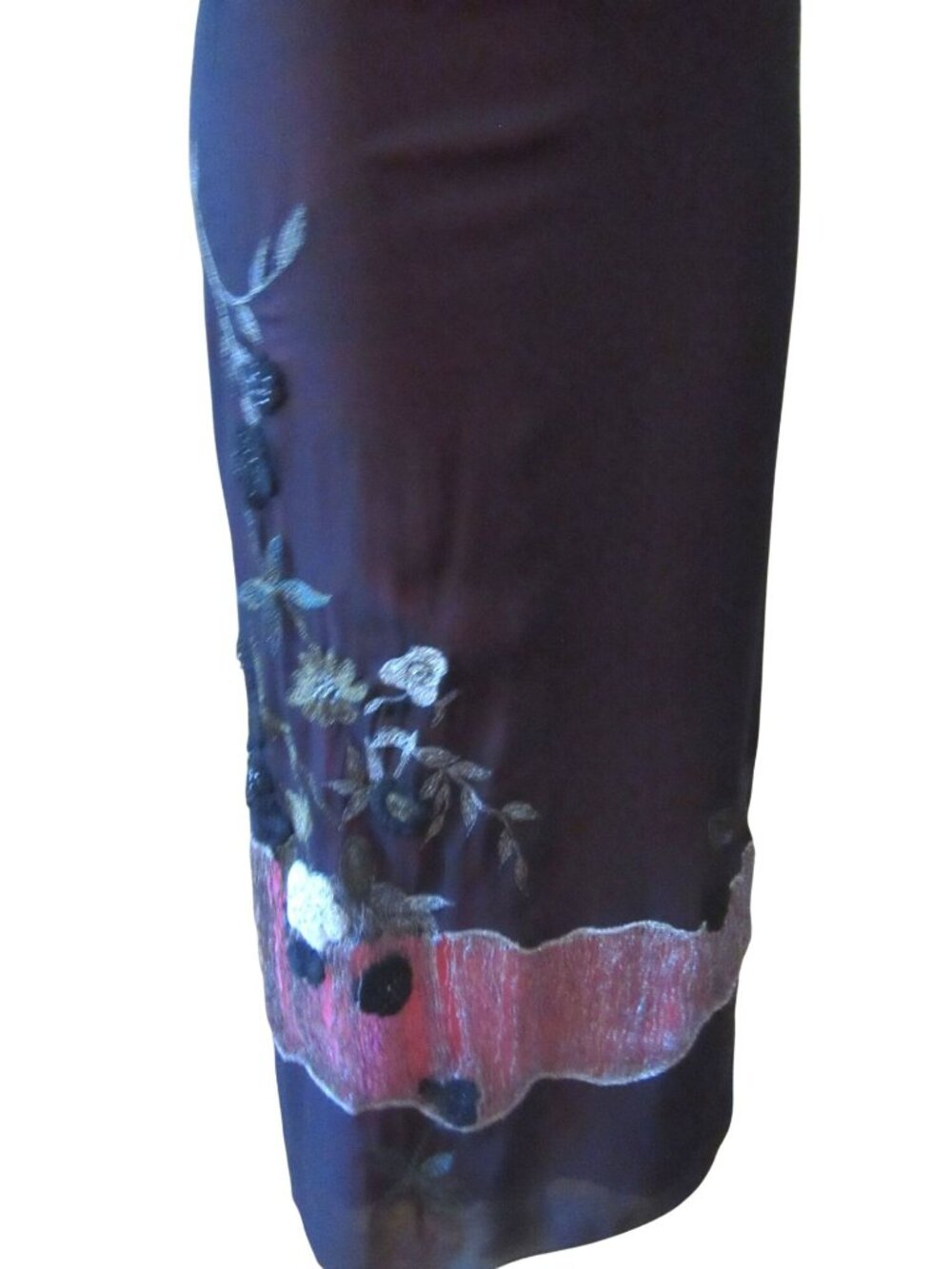 Vintage New BCBG Purple Hi Low Silk Maxi Skirt w Floral Embroidery SZ 2 - Picture 3 of 11